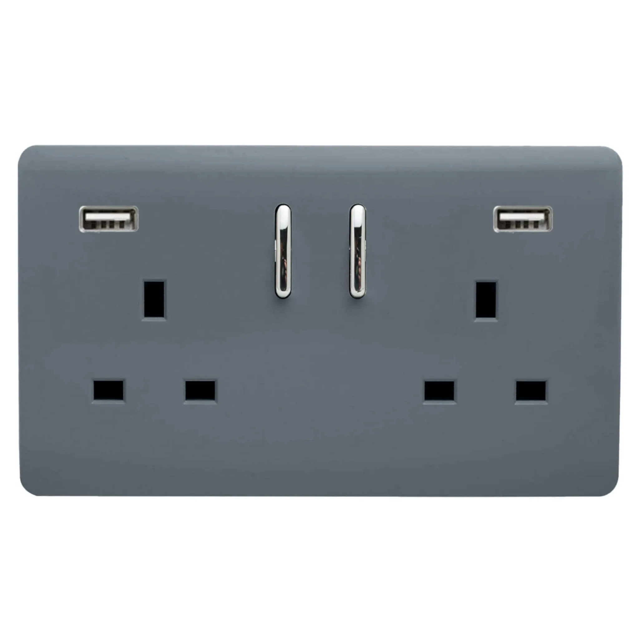 2 Gang 13Amp Short S/W Double Socket With 2x3.1Mah USB Warm Grey